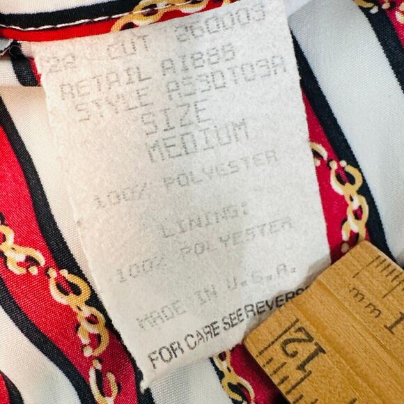 Vintage Stephanie K Koret Gold Chain Red White Striped Button Down Blouse Medium - Picture 7 of 8